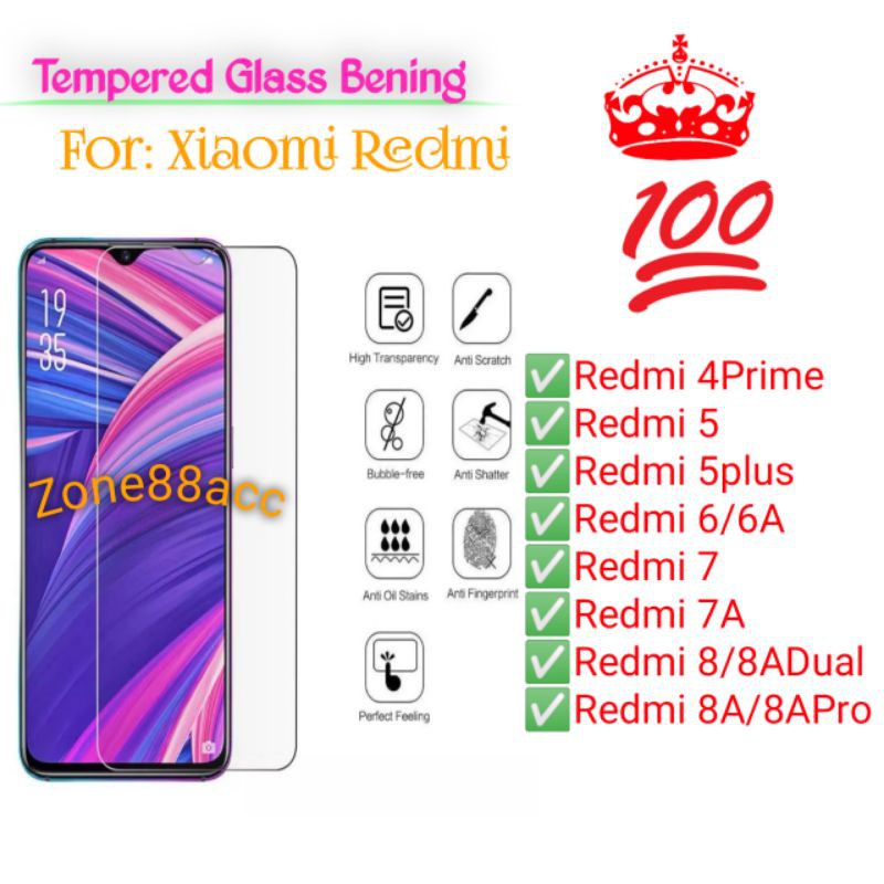 Redmi 4Prime 5 5plus 6 6A 7 7A 8 8A Pro Antigores Bening Tempered Glass Screen Guard protector TG