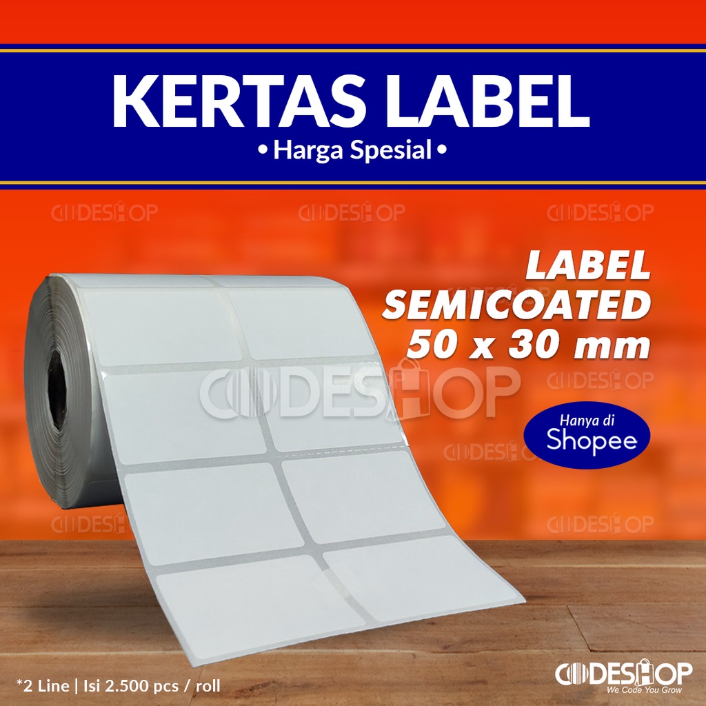 Kertas Stiker Barcode 50 x 30 (2 Line) Label Semicoated 50x30