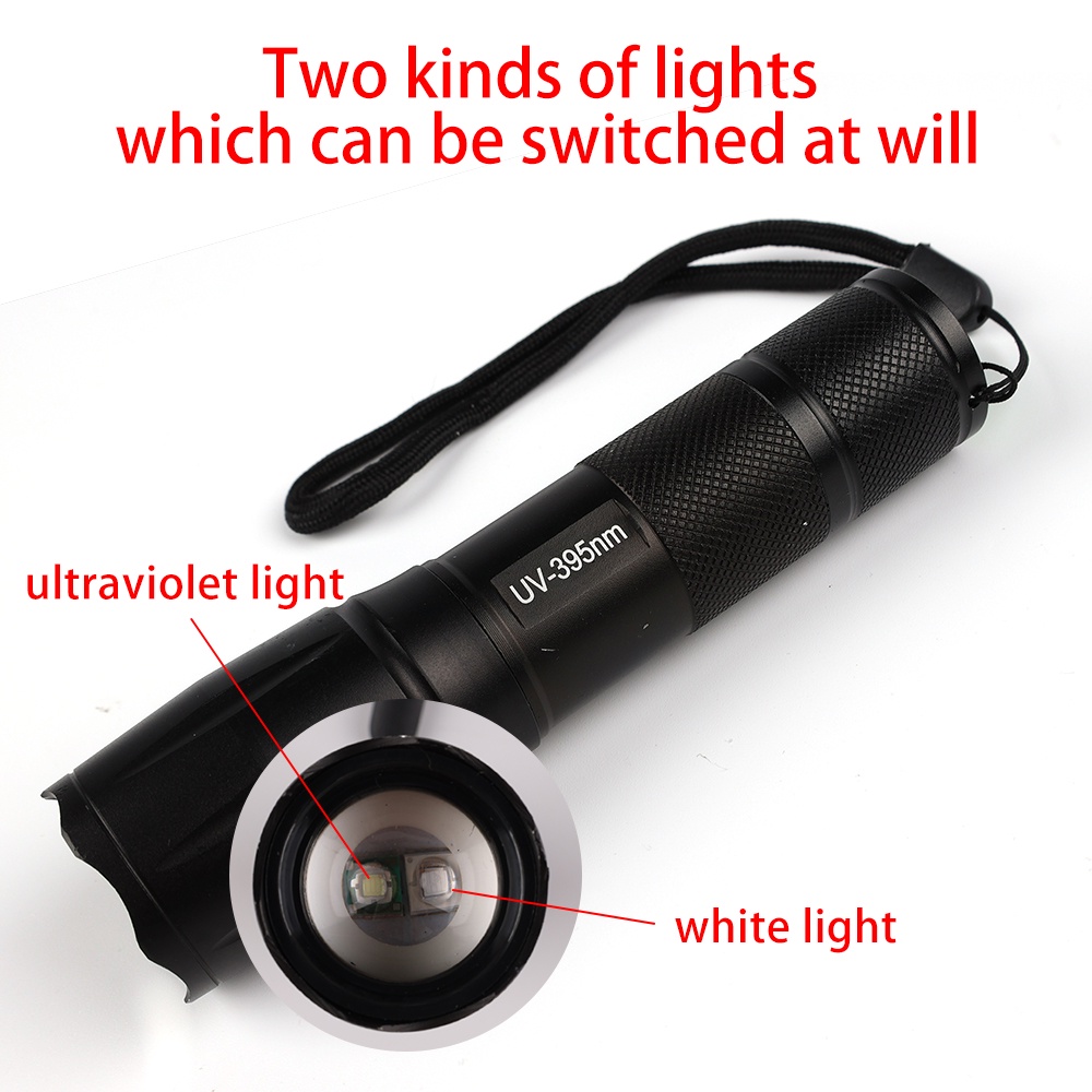 Lampu Senter Led Ultraviolet Putih Zoomable Retractable Untuk Cek Uang Palsu