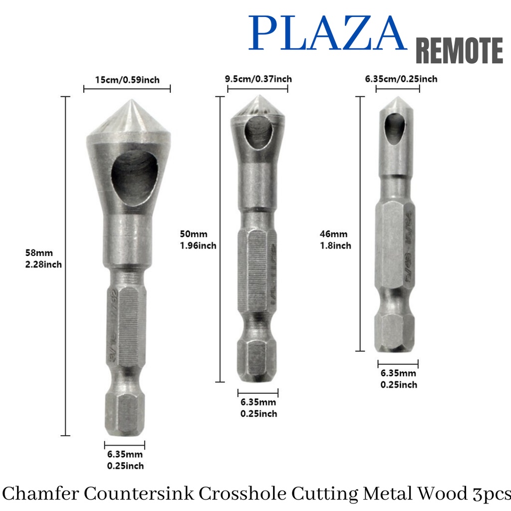 3pcs Mata Bor Countersink Dan Deburring Bahan Hss TITANIUM