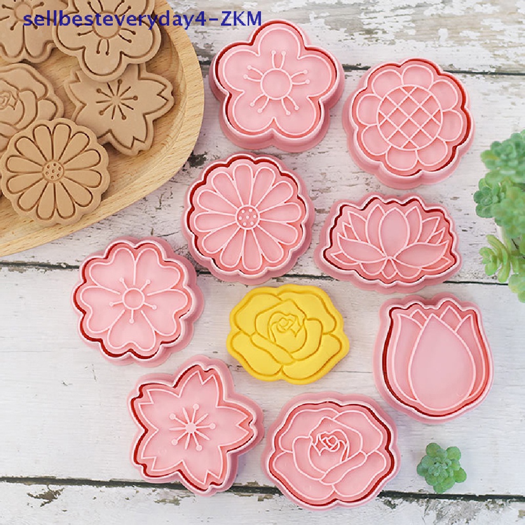 8pcs / Set Cetakan Kue / Biskuit Bentuk Bunga 3D Bahan Plastik Untuk Dapur