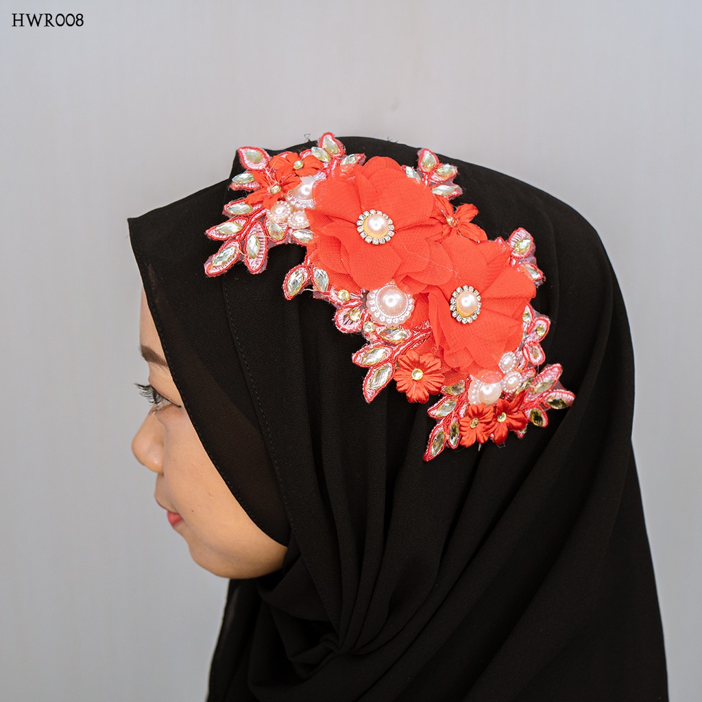[READY STOCK] TIARA HIJABER AKSESORIS FASHION WEDDING BUNGA BROKAT HWR008