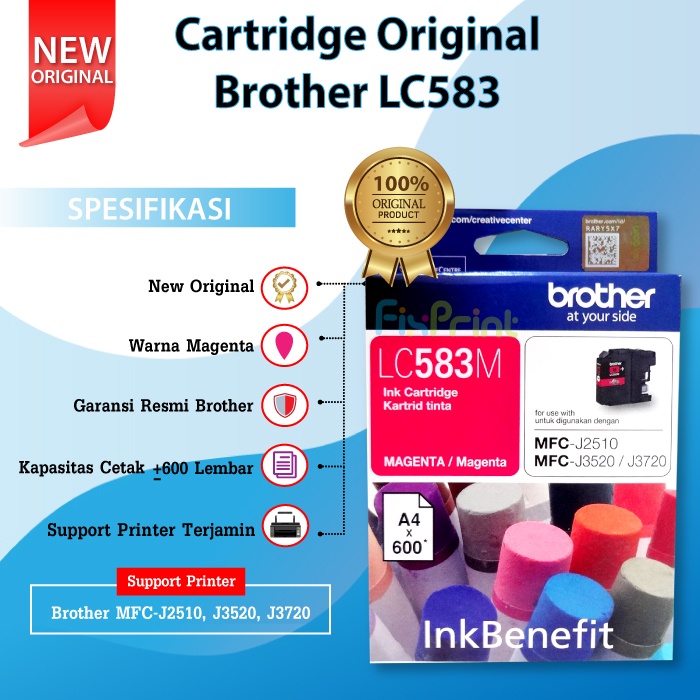 Tinta Brother LC 583 LC583 LC-583 ORI Printer MFC J2510 J3520 J3720