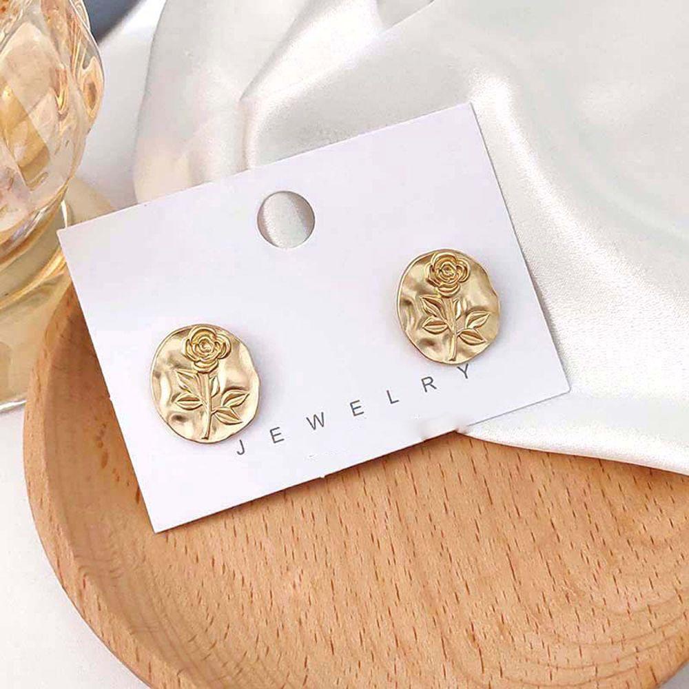 Needway Anting Perempuan Fashion Peri Bunga Asimetris Logam Retro Camellia Ear Stud