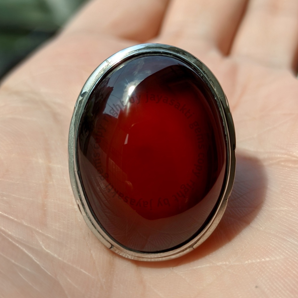 Natural Batu Akik Red Baron Big Size No Dyed Ring Monel RBB01