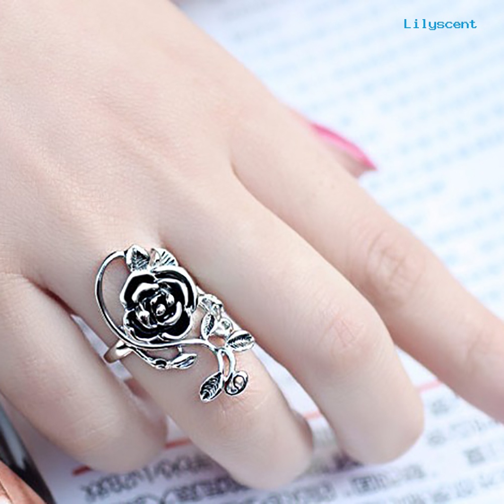 Ls Cincin Enamel Bentuk Bunga Mawar Merambat Bahan Alloy Gaya Gothic Untuk Wanita