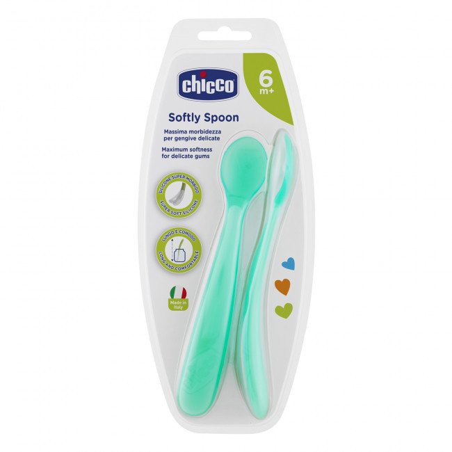 Chicco Softly Silicone Spoon Green 2pk Sendok Makan