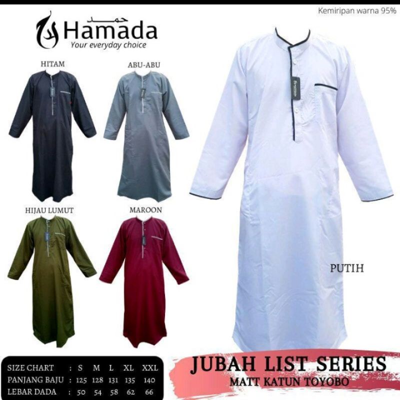 JUBAH GAMIS LIST PREMIER HAMADA BAHAN KATUN TOYOBO