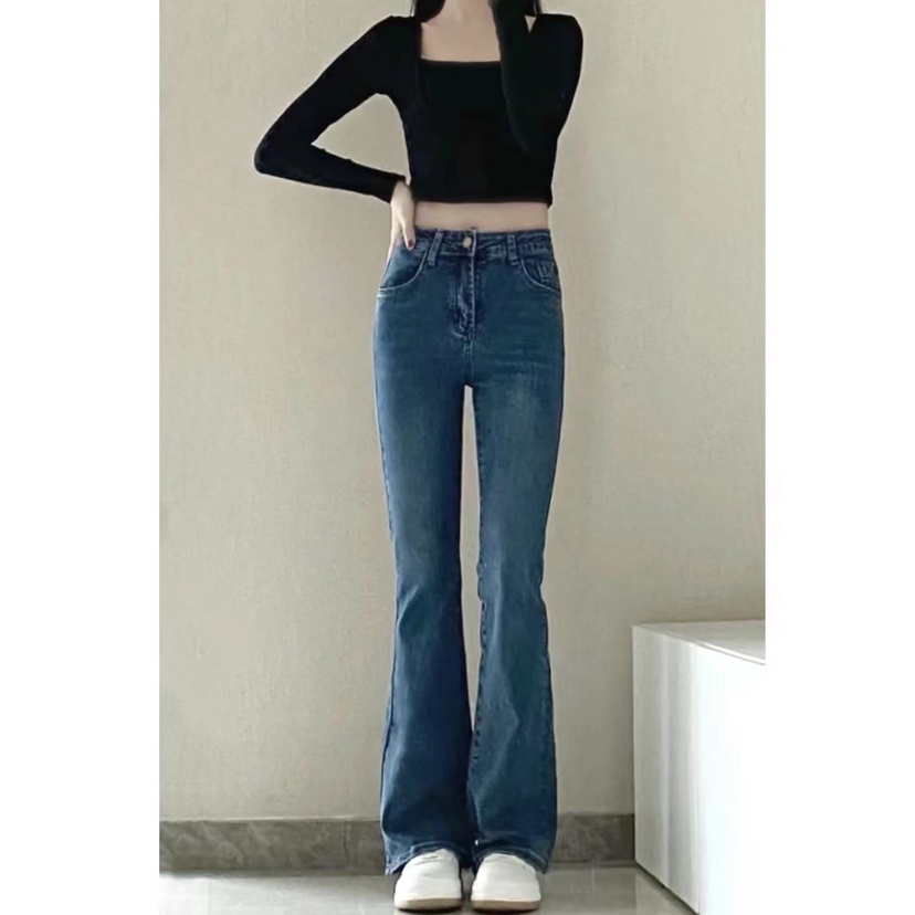 Import Bergaya Biru Retro Celana Cutbray Highwaist Loose Kulot Jeans Wanita