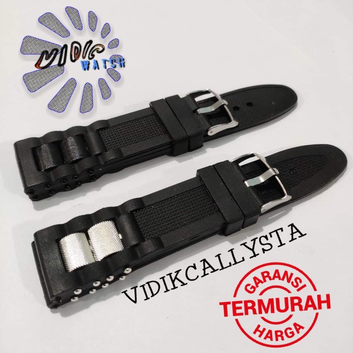 Tali karet Jam Tangan 24mm 24 MM Rubber Strap Fashion Hitam Bagus WH56