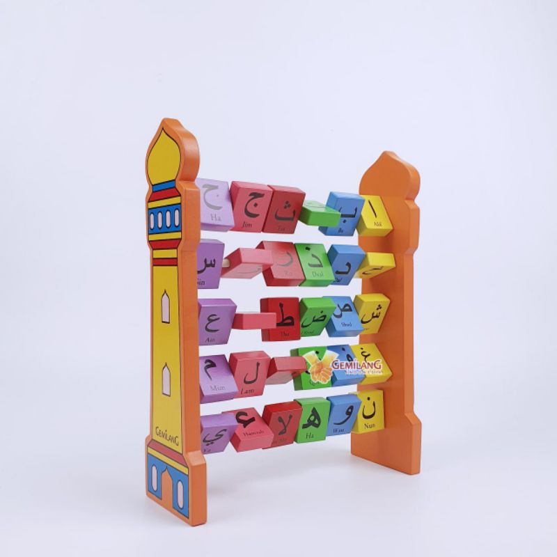 Mainan Kayu Edukasi Hijaiyah Berdiri Sempoa Hijaiyah Standing Hijaiyah Belajar Hijaiyah