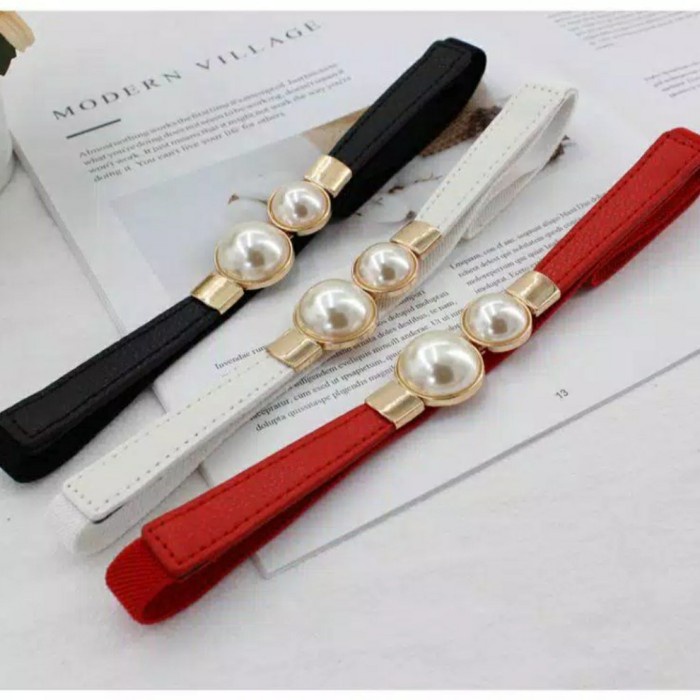 Belt Wanita Mutiara Kulit Elastis White Duomutiar J0Q1 Sabuk Produk Spesial Nyaman Belt Dewasa Promo