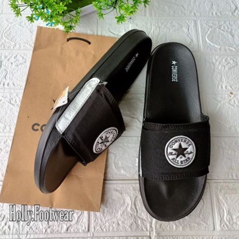 SANDAL SLIDE PRIA WANITA CONVERSE BLACK GRADE A / SANDAL SLOP CONVERSE BLACK PREMIUM-1