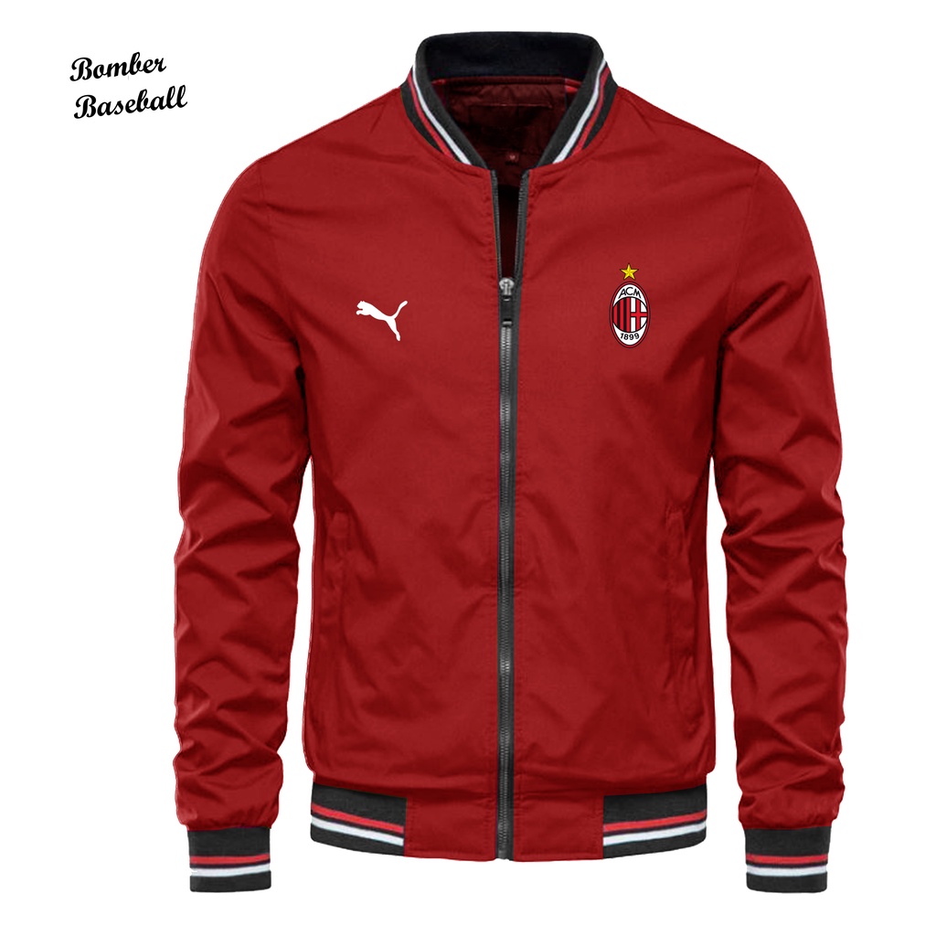 Jaket Baseball Pria ac milan Varsity Unisex Taslan Tebal waterproof COD