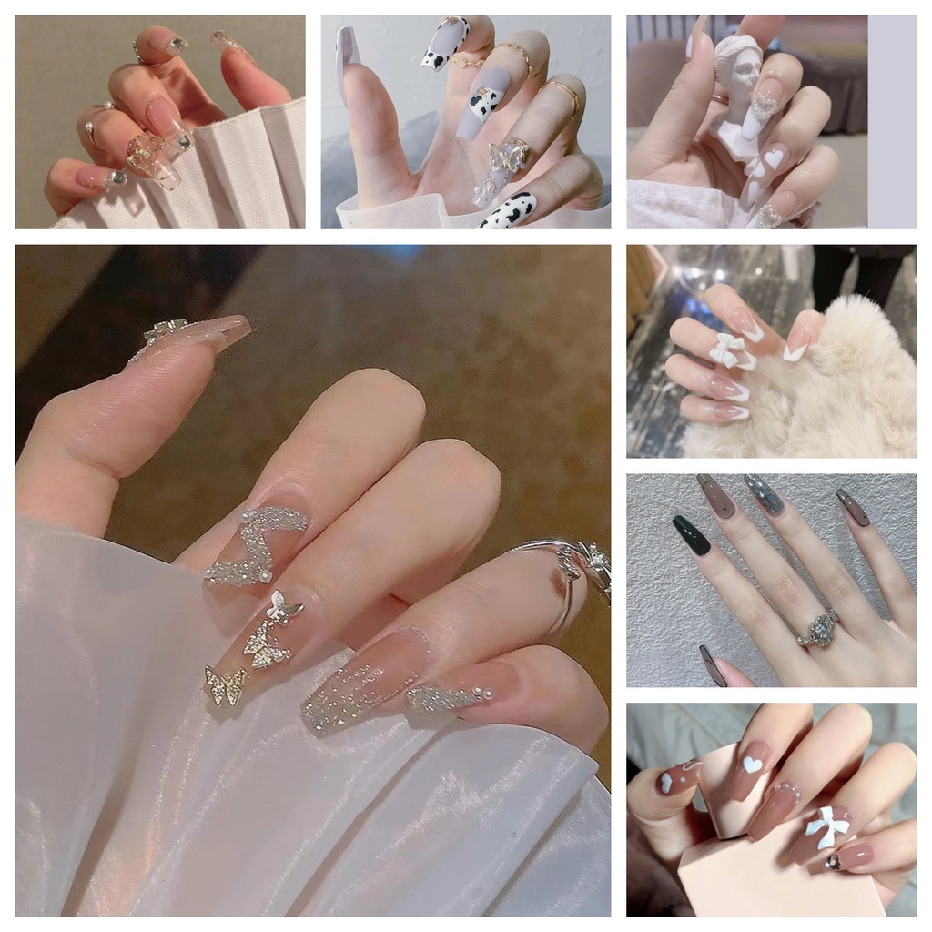 24pcs / Set stiker kuku palsu anti nail air 3d imlek kuku palsu murah pengantin panjang pendek anak bening polos wedding kaki manikur set nail sticker art