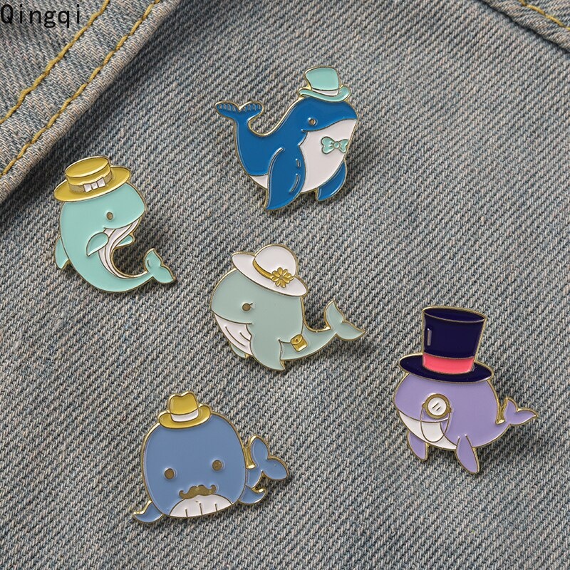 Bros Pin Enamel Desain Kartun Hewan Laut Hiu Paus Lumba-Lumba Untuk Hadiah Anak Unisex