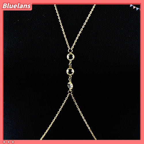 Bluelans Women Rhinestone Bikini Cross Body Link Crossover Necklace Belly Waist Slave Chain