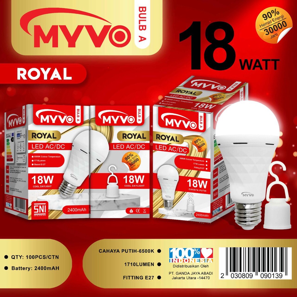 Myvo Royal Bohlam Darurat Emergency LED CAS 9 12 18 Watt