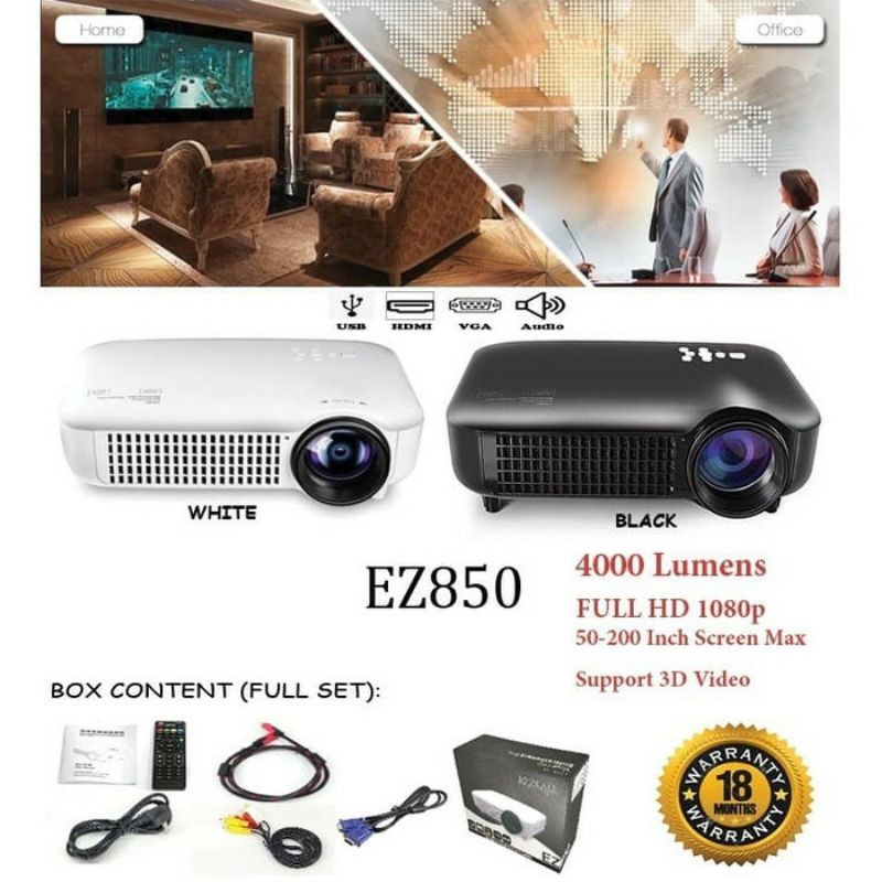 Projector LED 4000 Lumens PEZZRALE EZ850 Basic Projector Presentation Exclusive 