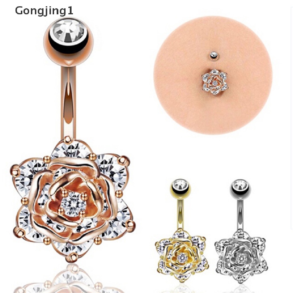 Gongjing1 Anting Tindik Perut / Pusar Kristal Zircon Model Bunga Untuk Wanita