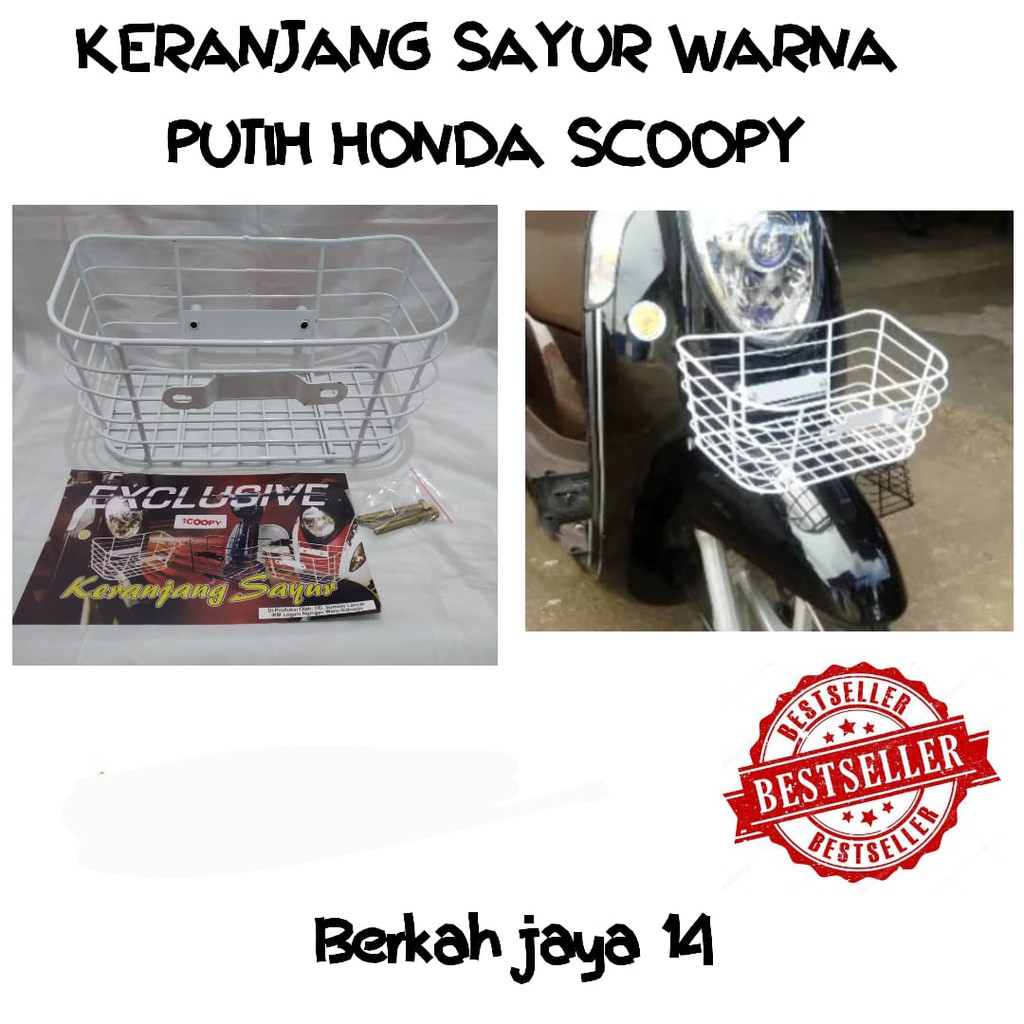 KERANJANG SAYUR SCOOPY DAN DUDUKAN PLAT NOMOR WARNA PUTIH UNTUK SEPEDA MOTOR HONDA BEBEK BAHAN BESI PLAT TEBAL HARGA TERMURAH BARANG BERKUALITAS PROMO DISKON TERLARIS