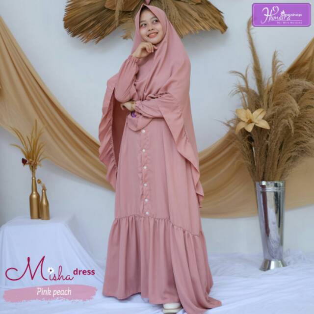 Misha Dress Warna Pink Peach Original By Humaira Moshop 100 Gamis Syari Terbaru Shopee Indonesia