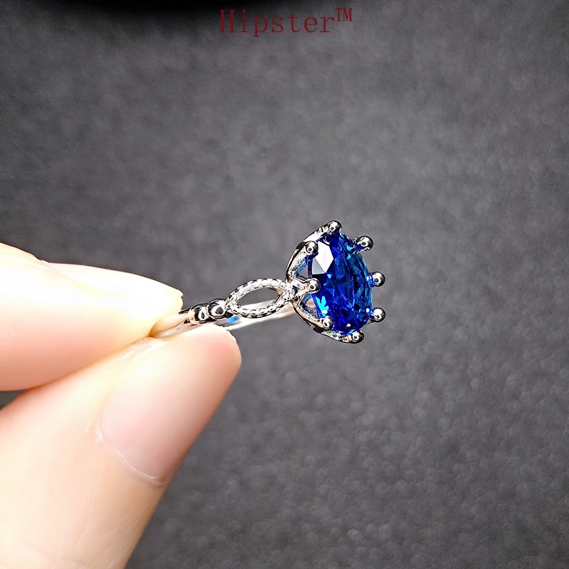 New Arrival Hot Sale Classic Fashion Temperament Inlaid Platinum Blue Crystal Ring