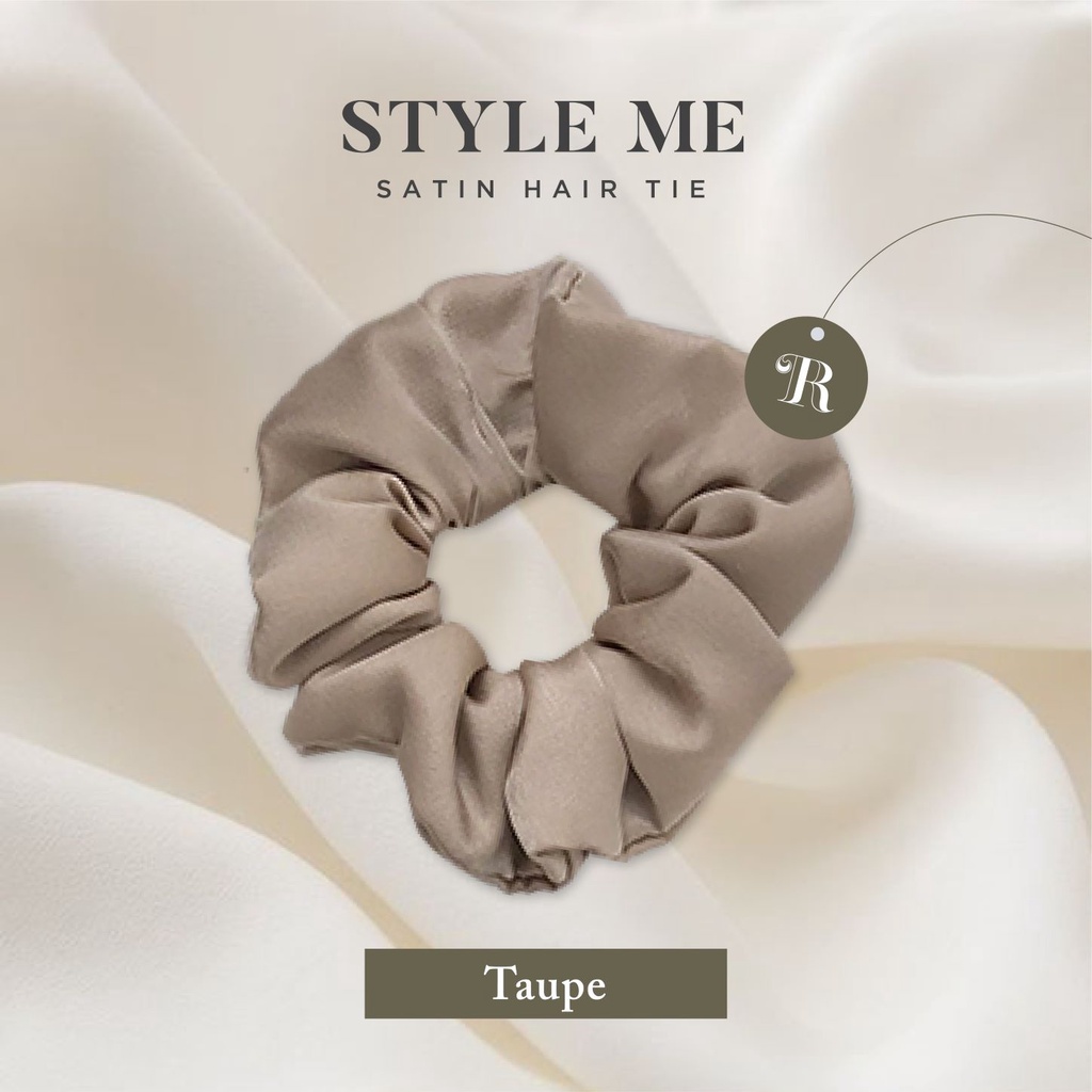 Scrunchies Premium Satin Silk MAXI The Rituale | Ikat Rambut Kuncir Hijab Cepol | Anti Rontok Pusing-Taupe