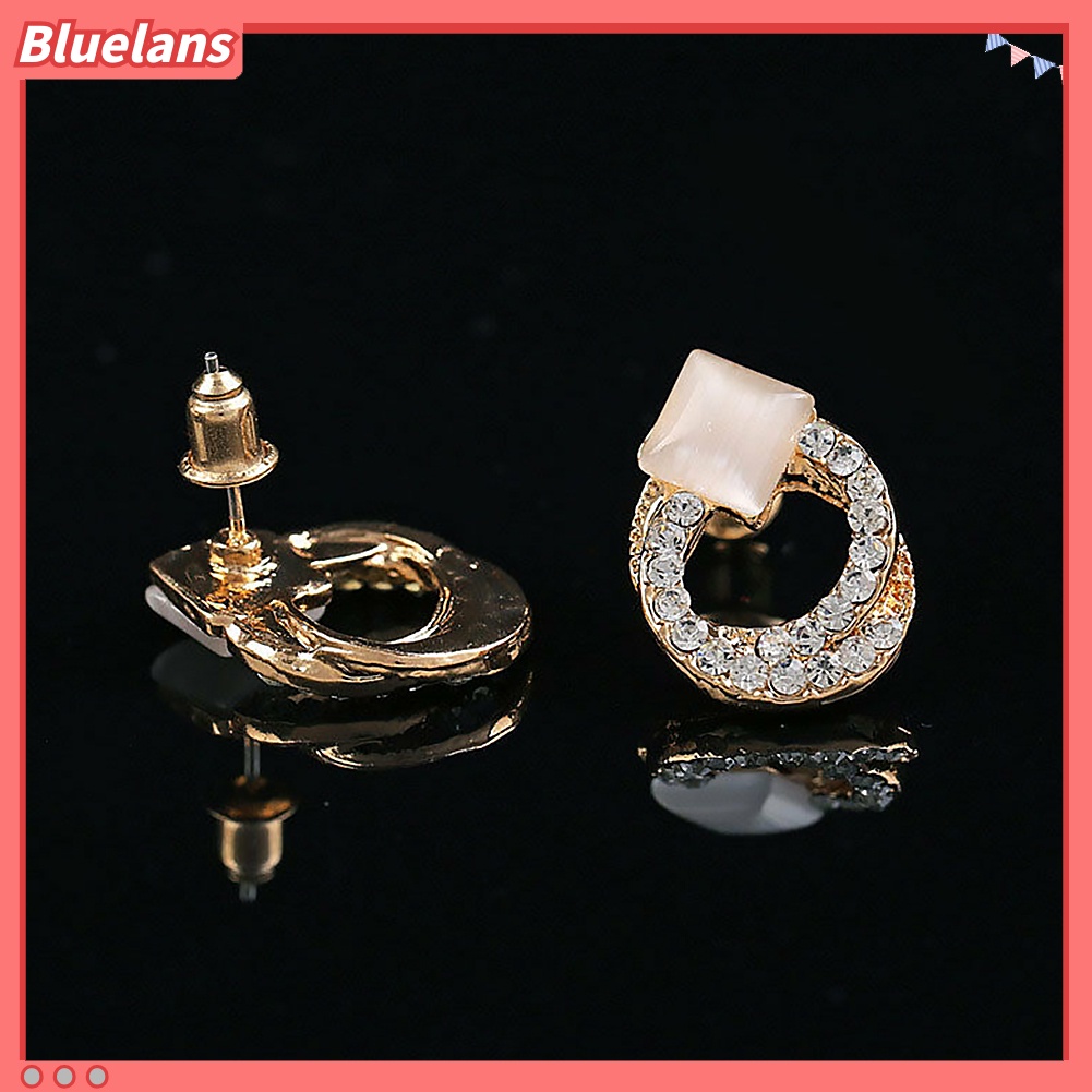 Bluelans 1 Pair Fashion Women Lady Elegant Crystal Rhinestone Ear Stud Gold Tone Earrings