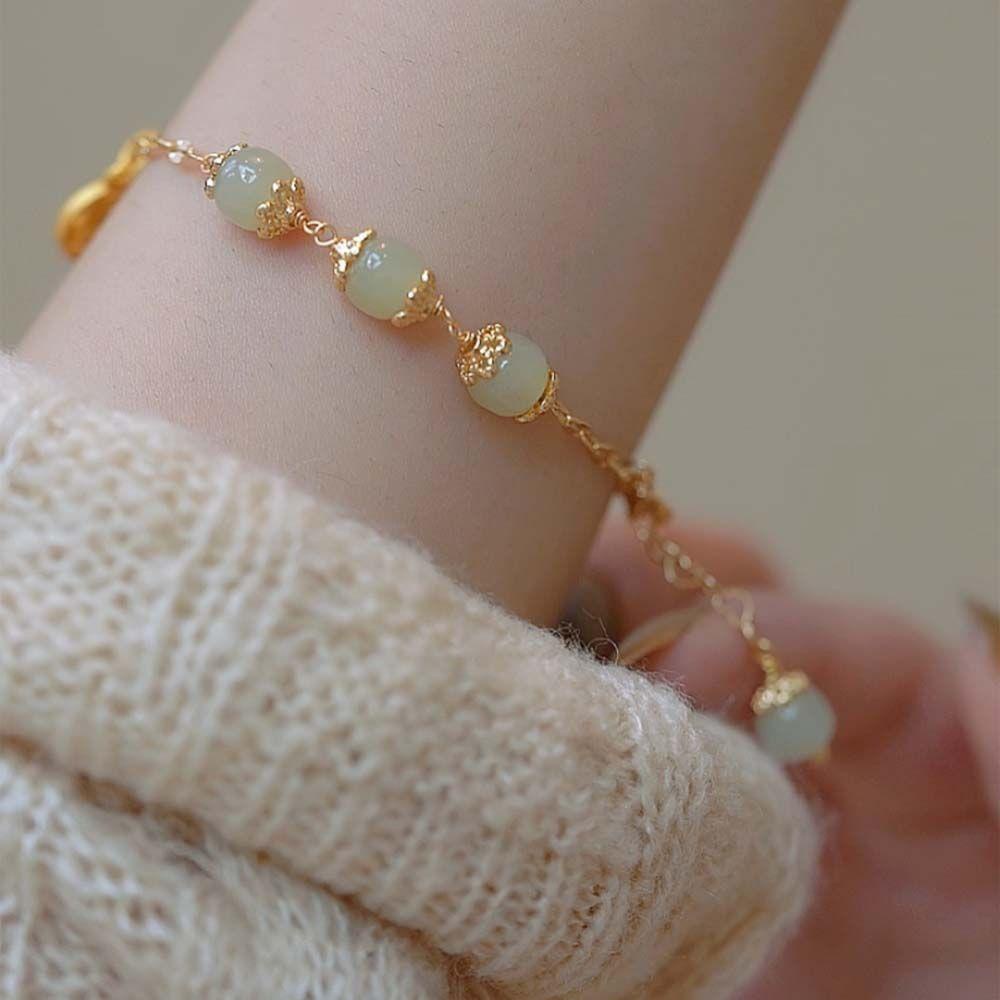 Gelang Giok Hetian Bahan Alloy Gaya Cina Retro Untuk Wanita