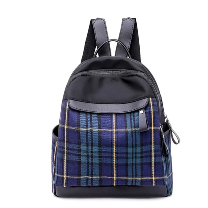 Tas wanita ransel import desain mochila kotak kotak biru