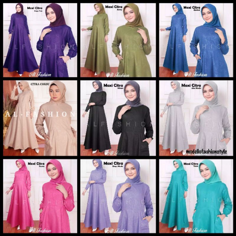 Citra - Dress Gamis Syari Polos Emboss Busui  XL Jumbo Warna Polos Hitam Ungu Tua Muda Hijau Toska T