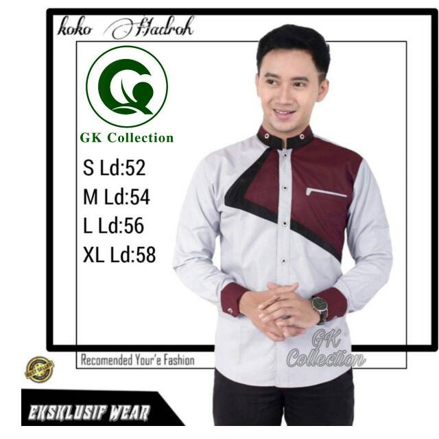 Baju Koko trendy kombinasi merah marun metalik