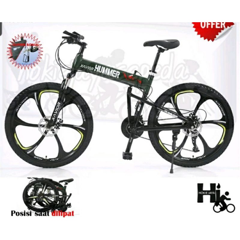 Sepeda Gunung lipat 26 inch XAVIOR HUMMER Frame alloy - 3x9 speed - rem cakram bonus tas+kunci L set