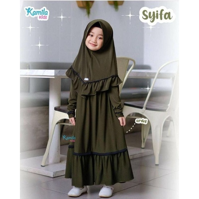 GAMIS MUSLIM ANAK PEREMPUAN SET KHIMAR POLOS UMUR 7-8 TAHUN / SYIFA SYAR'I KIDS / PAKAIAN GAMIS ANAK