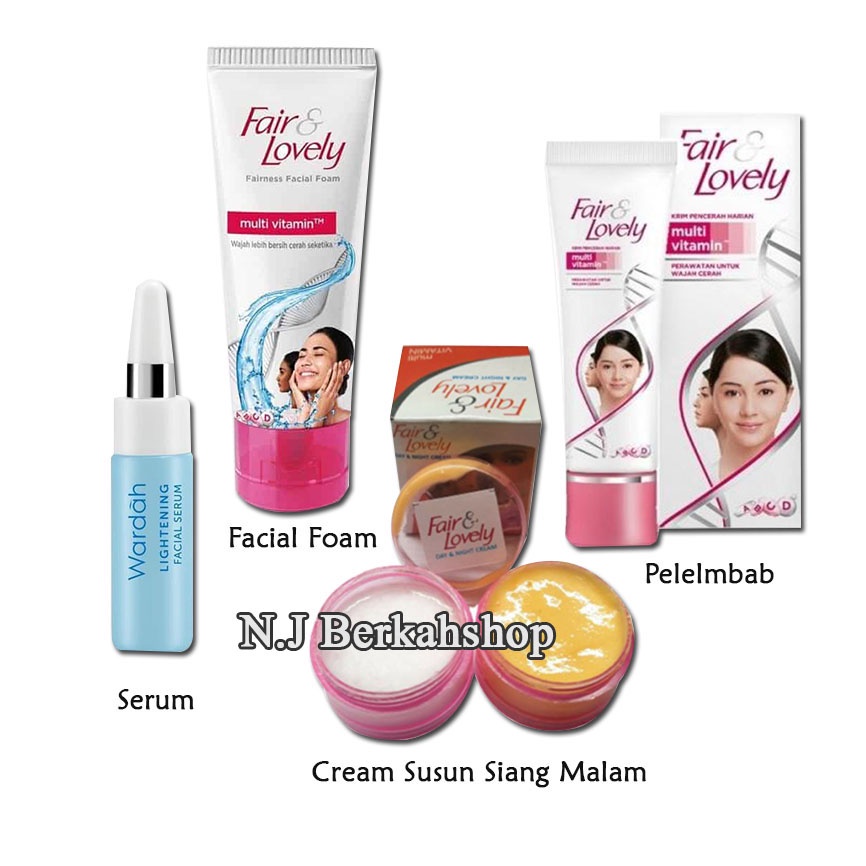 Fair n lovely 1 paket glowing/Paket 4 in1 Fair & Lovely Cream Siang Malam+Pelembab Dan Facial Foam p