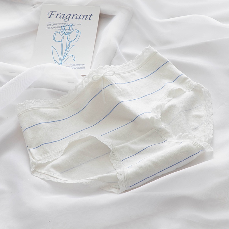 NOON (Blue Spring) Celana Dalam Wanita Korea Motif Lucu Imut Katun CD Undies Import-Big Lines