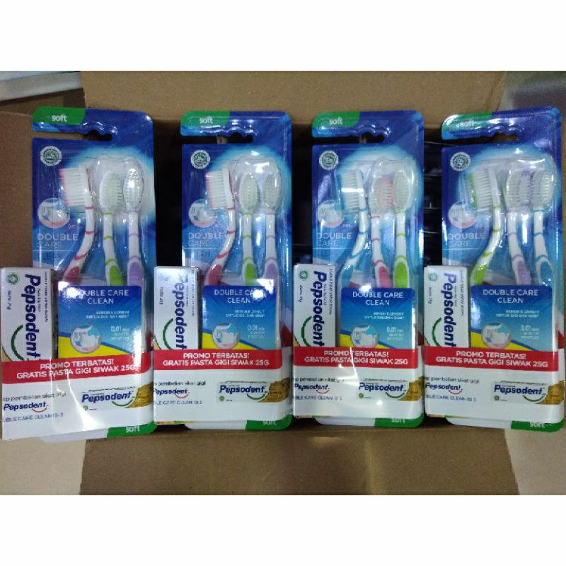 pepsodent toothbrush/pepsodent sikat gigi double care clean soft buy 2 get 1 free + pepsodent pasta 