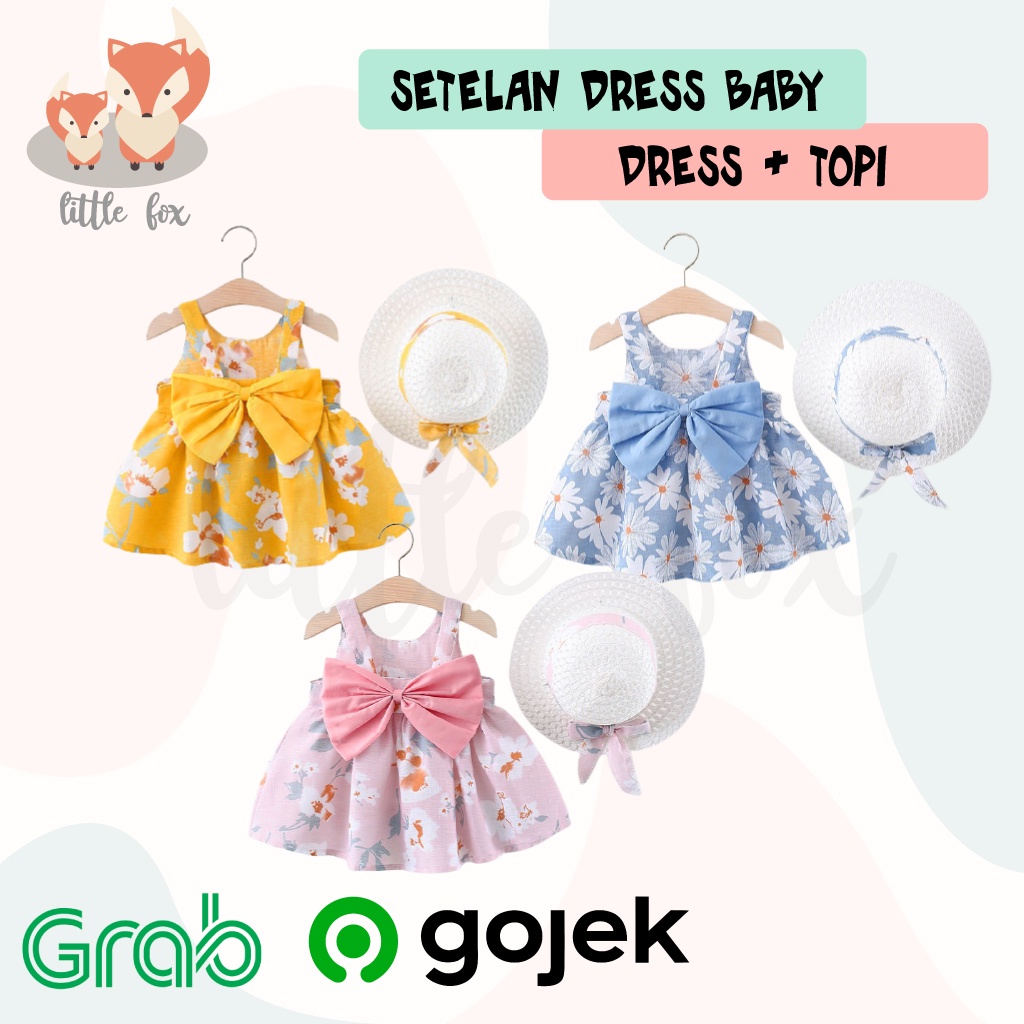 [ IMPORT] SETELAN DRESS DAN TOPI BAYI CEWEK / SETELAN GAUN CASUAL MATERIAL KATUN