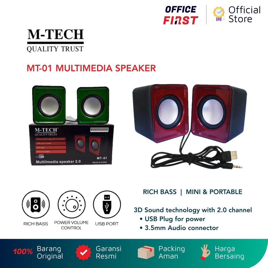 M-Tech MT 01 Multimedia Speaker 2.0 USB Plug 3.5mm Jack Bass Portable