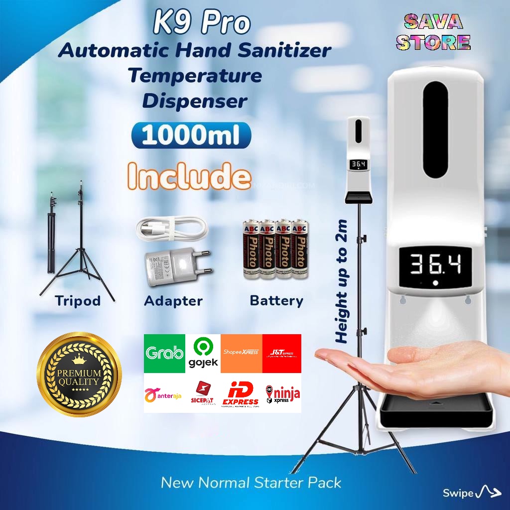 Automatic Hand Sanitizer Dispenser Cair Spray + Stand + Charger + K9 Pro Termometer Tygris