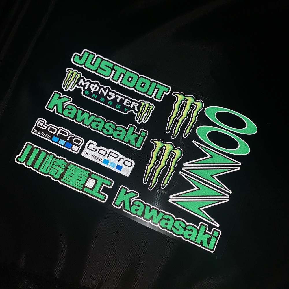 Stiker Reflektif Motif Logo Kawasaki &amp; Monster Tahan Air Untuk Dekorasi Helm Motor