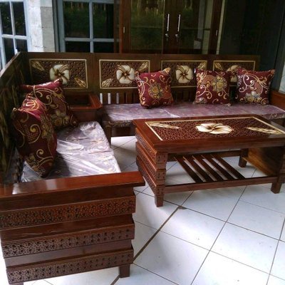 Kursi sofa kursi tamu kursi model sudut kayu jati dan busa dan bantal