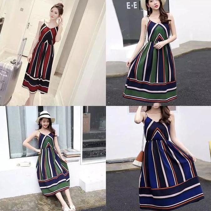 Super Dress Salur Midi Import Premium/Dress Chiffon Salur Import Wanita Sale