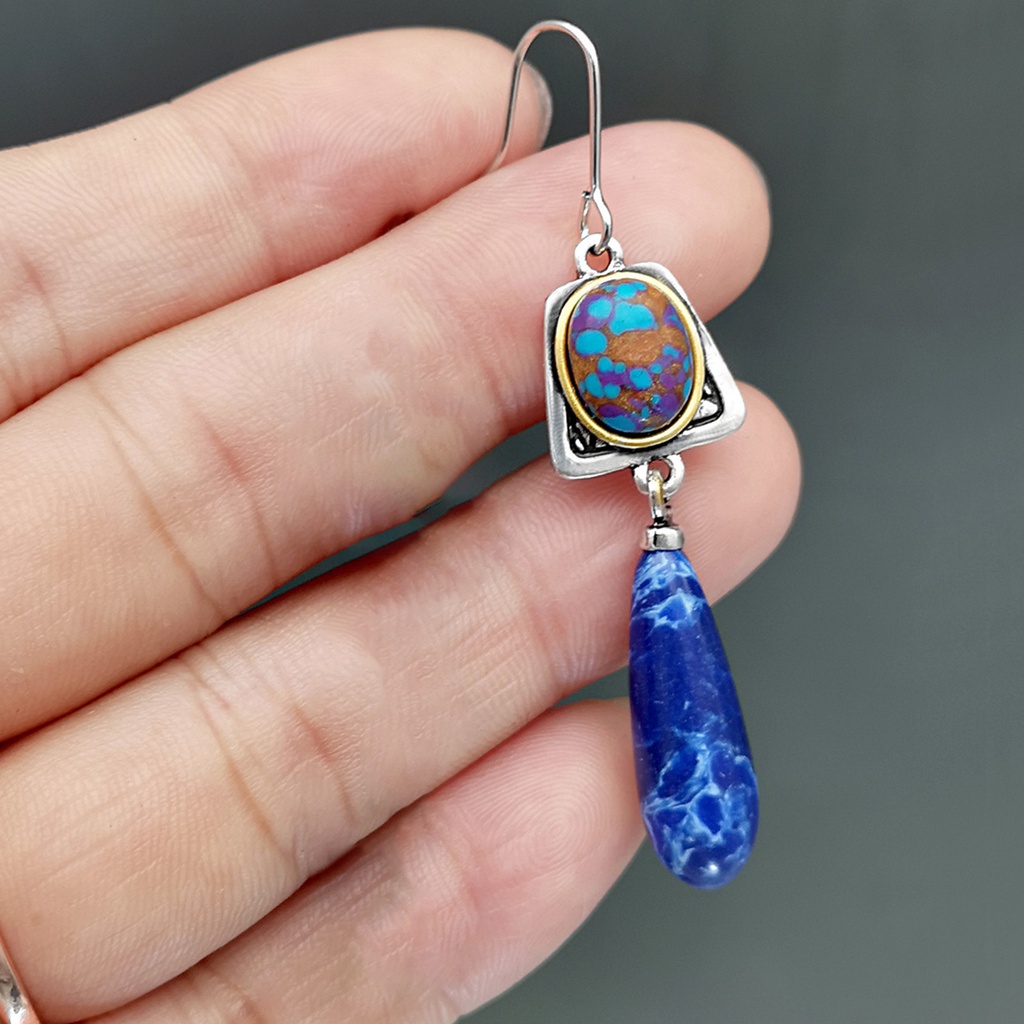 Hu Hu Hu Hu Hu Alat Bantu Pasang Kacamata♡ 1 Pasang Anting Kait Gantung Wanita Hias Batu Biru Imitasi Ringan Untuk Pernikahan