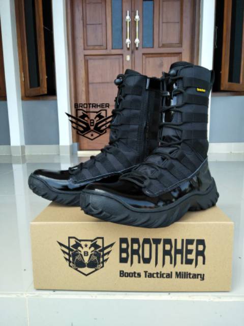 SEPATU PDL NINJA KULIT KILAP GLOSY PAKAI RESLETING OUTSOLE KARET SUDAH DI SOL KELILING