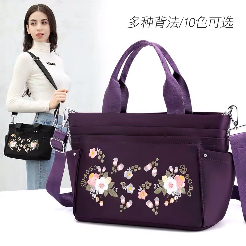 LUCKYMALL Tas Wanita Import Jinjing dan Selempang Totebag Tote Bag BOBO BB6697 6697 Bordir Bunga Bahan Parasut High Super Quality