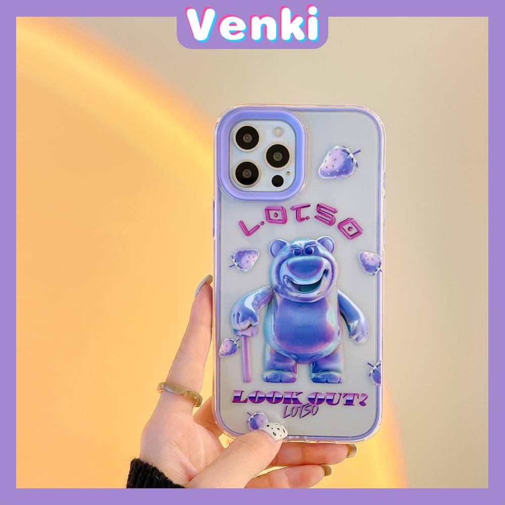 iPhone Case Silicone Soft Case 3-in-1 Clear Case Square Edge Removable Acrylic Frame Protection Screen Protector Camera Shockproof Purple Strawberry Bear Cartoon Cute Style For iPhone 13 Pro Max iPhone 12 Pro Max iPhone 11 Pro Max iPhone 7 Plus iPhone XR