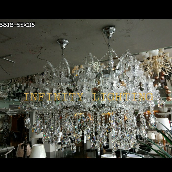 lampu gantung kristal oval panjang meja makan