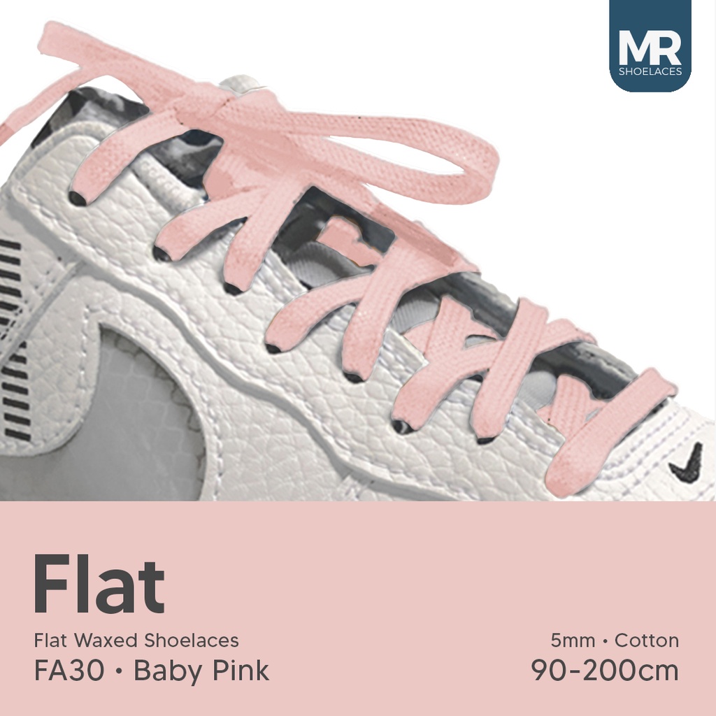 MR Shoelaces FA30 Baby Pink Muda - Tali Sepatu Lilin 5mm Gepeng Flat Pipih (Waxed Laces) 70cm 100cm 120cm 150cm 200cm - Premium Shoelace